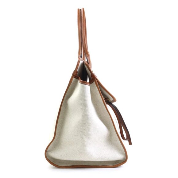 Auth Salvatore Ferragamo Gancini Handbag Off White/Brown Canvas/Leather - Picture 4 of 16